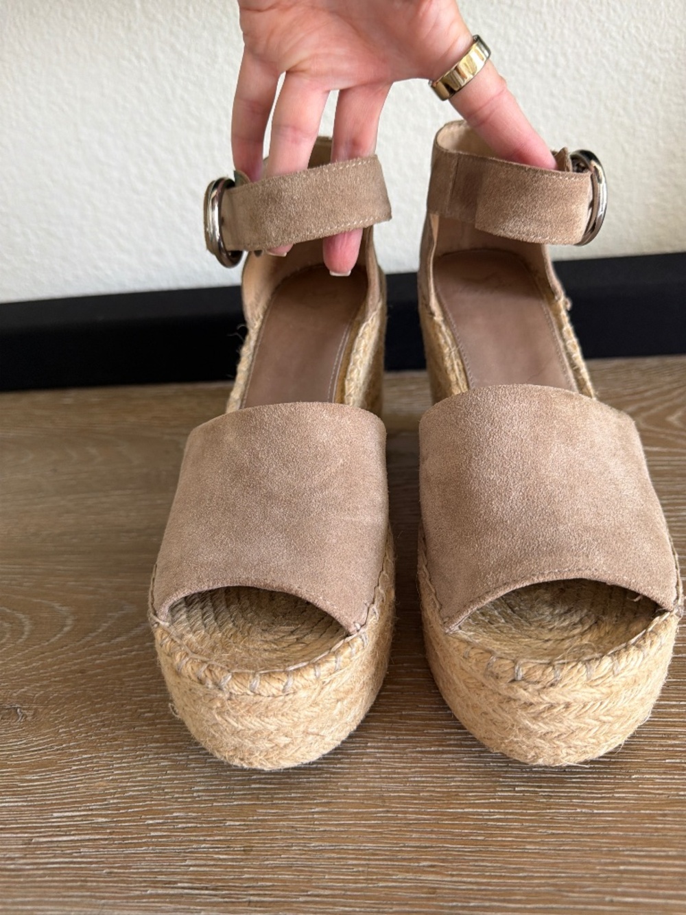 Marc Fischer taupe suede espadrilles size 9